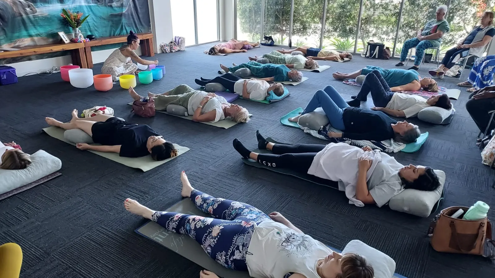 A crystal sound bowl session in progress at Health Hub Tweed Coast.