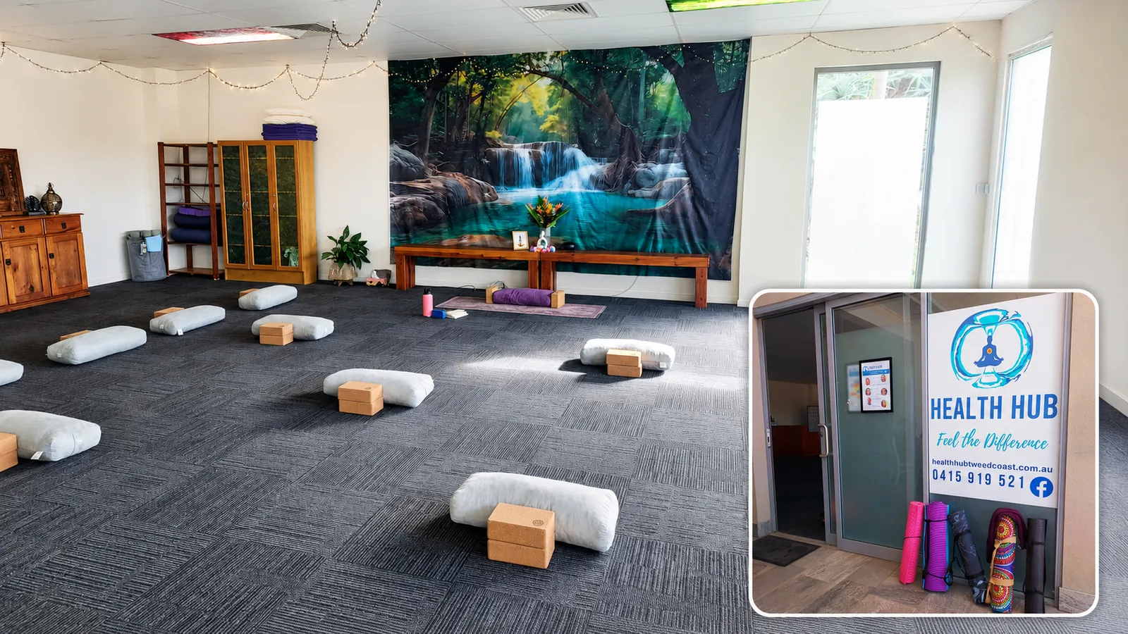 The shared studio space at Health Hub Tweed Coast, a holistic health centre at Hastings Point, NSW.