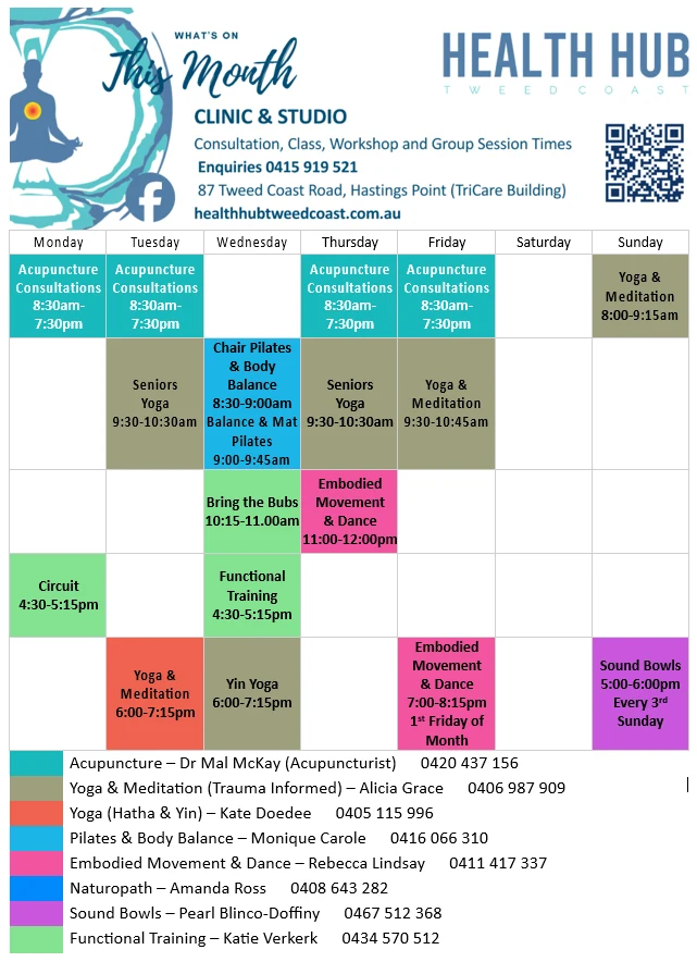 Health Hub Studio Time Table